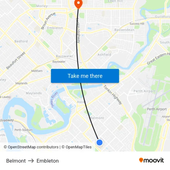Belmont to Embleton map