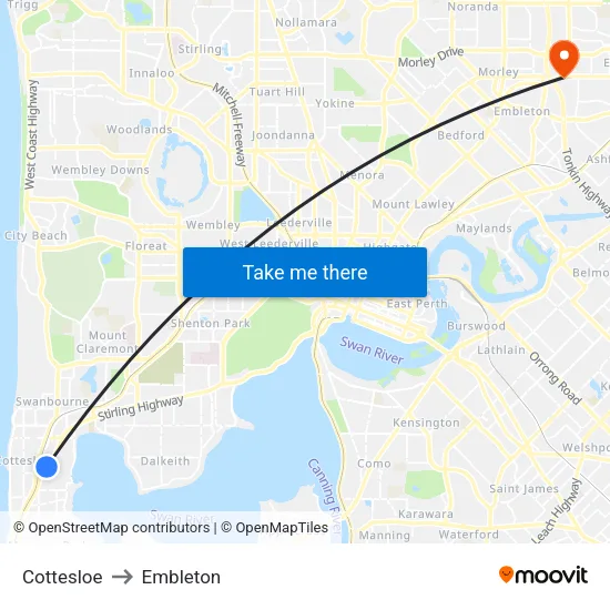 Cottesloe to Embleton map