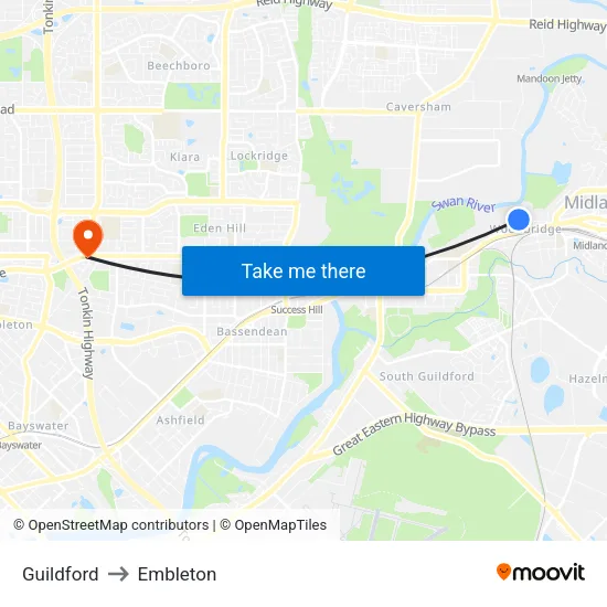 Guildford to Embleton map