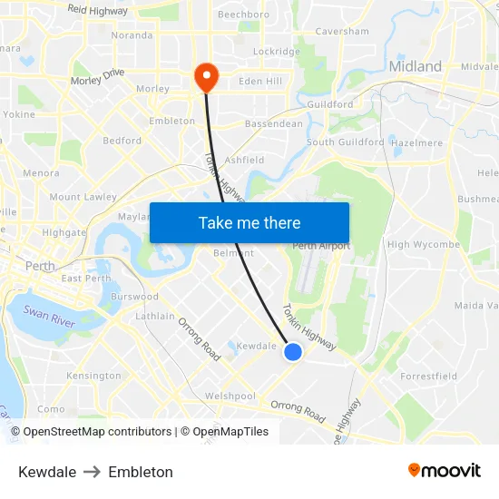 Kewdale to Embleton map