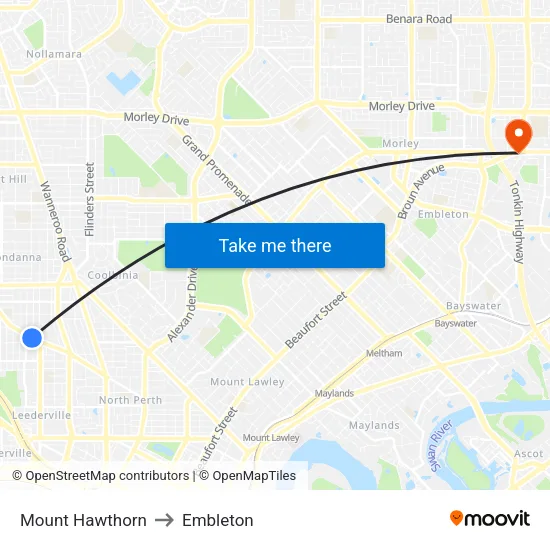 Mount Hawthorn to Embleton map
