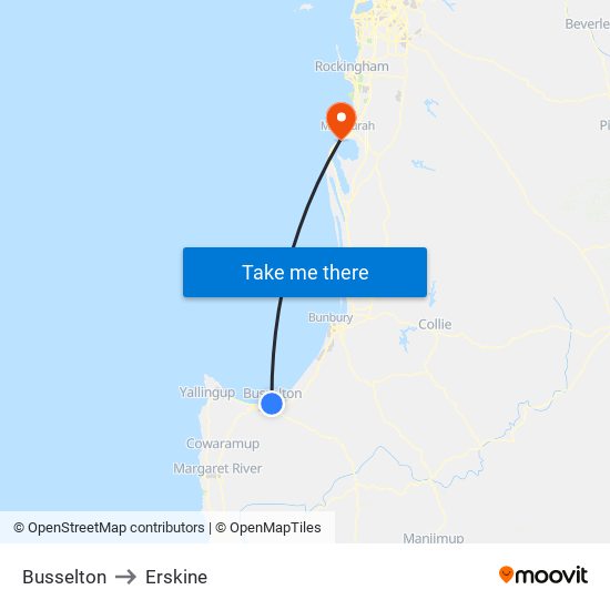 Busselton to Erskine map