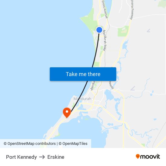 Port Kennedy to Erskine map