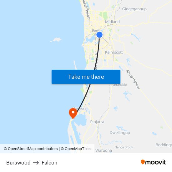 Burswood to Falcon map