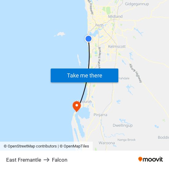 East Fremantle to Falcon map
