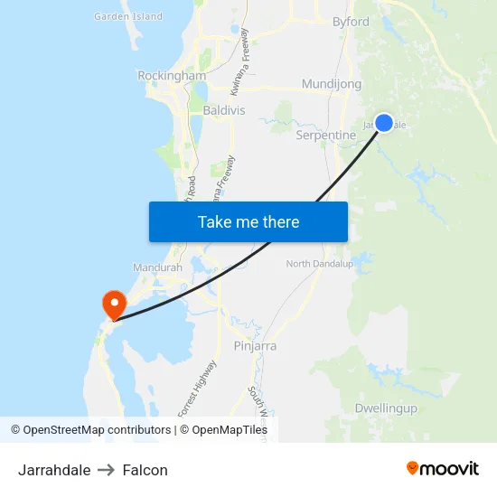 Jarrahdale to Falcon map