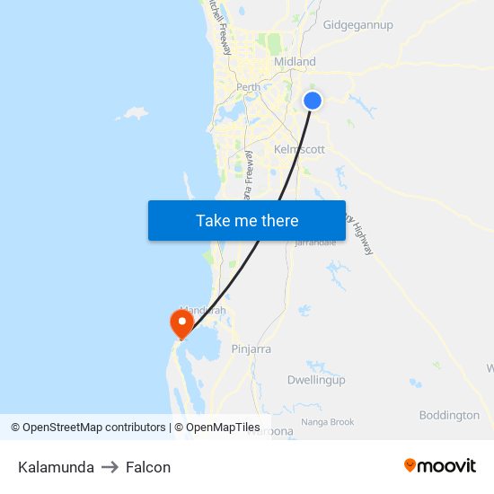 Kalamunda to Falcon map