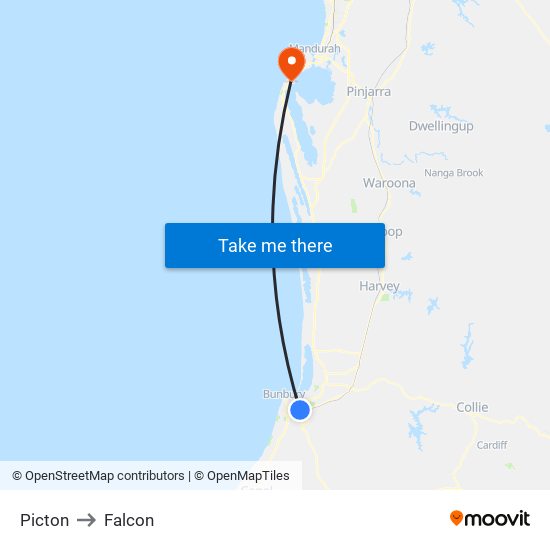 Picton to Falcon map