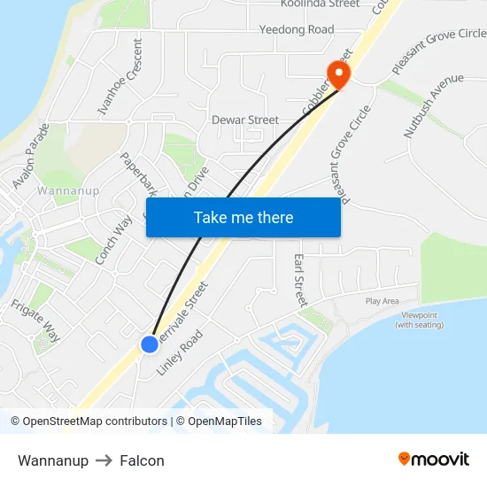 Wannanup to Falcon map