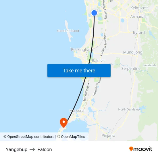 Yangebup to Falcon map