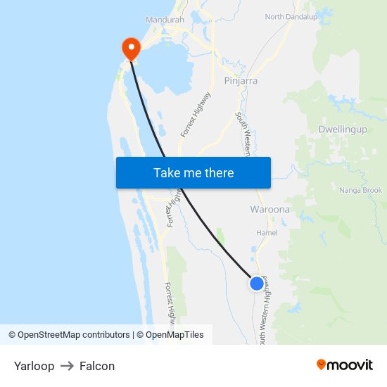 Yarloop to Falcon map