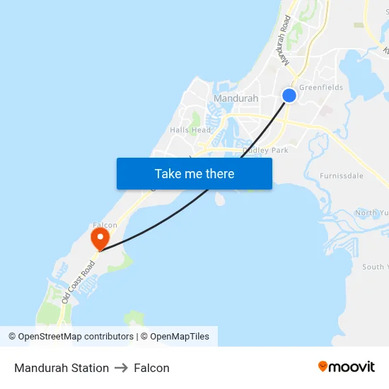 Mandurah Station to Falcon map