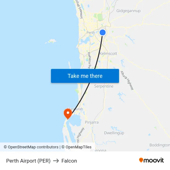 Perth Airport (PER) to Falcon map