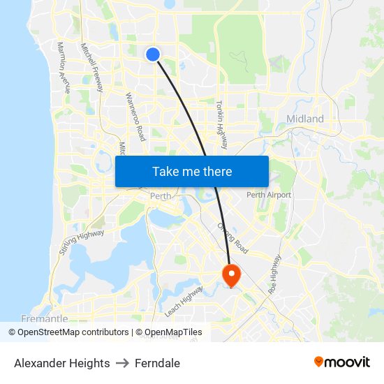 Alexander Heights to Ferndale map