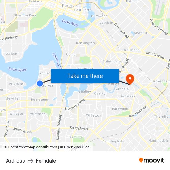 Ardross to Ferndale map