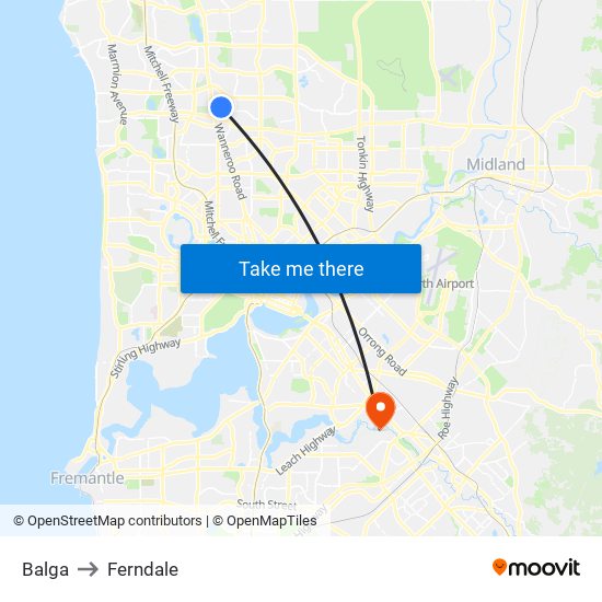 Balga to Ferndale map