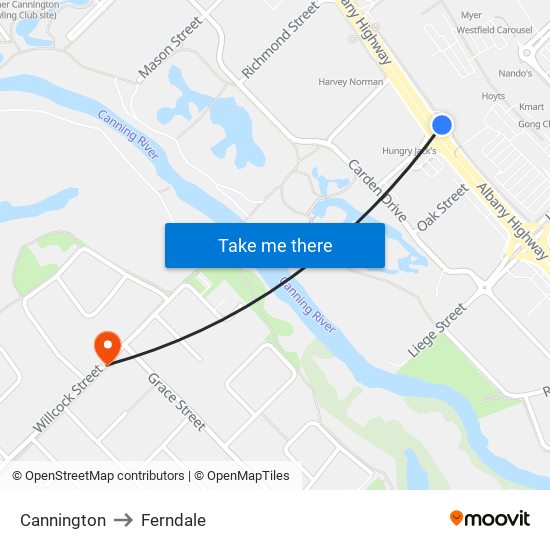 Cannington to Ferndale map