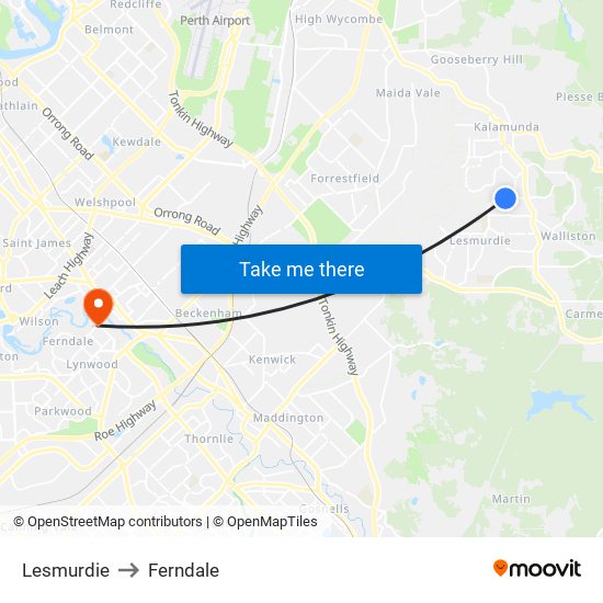 Lesmurdie to Ferndale map