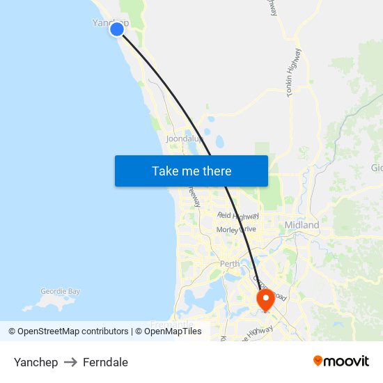 Yanchep to Ferndale map