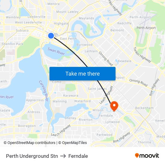 Perth Underground Stn to Ferndale map