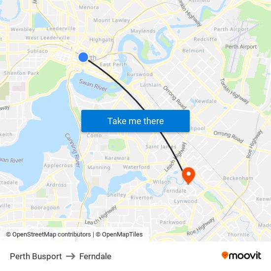 Perth Busport to Ferndale map