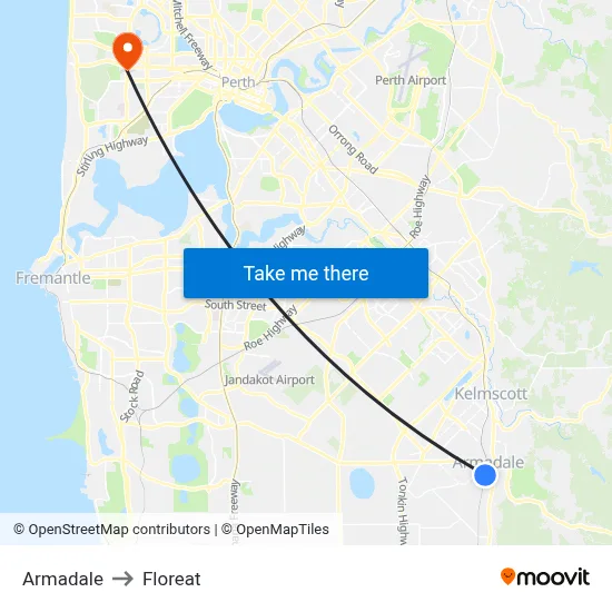 Armadale to Floreat map