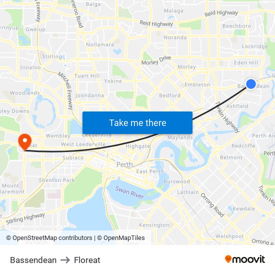 Bassendean to Floreat map