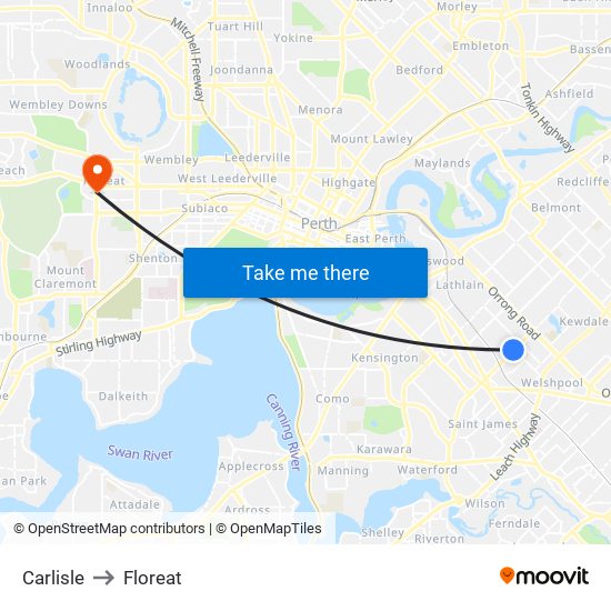 Carlisle to Floreat map