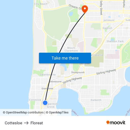 Cottesloe to Floreat map