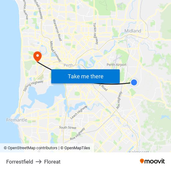 Forrestfield to Floreat map