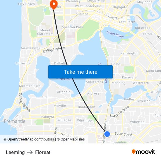 Leeming to Floreat map