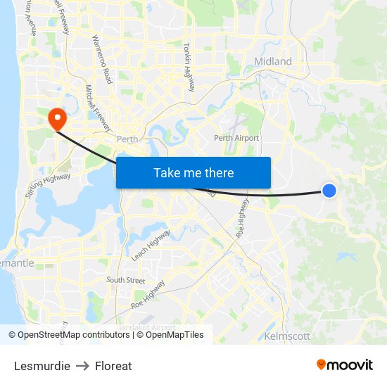 Lesmurdie to Floreat map
