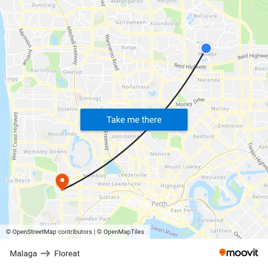 Malaga to Floreat map