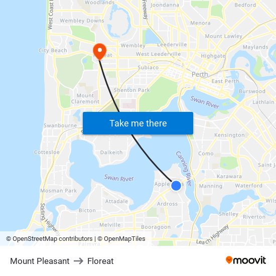 Mount Pleasant to Floreat map