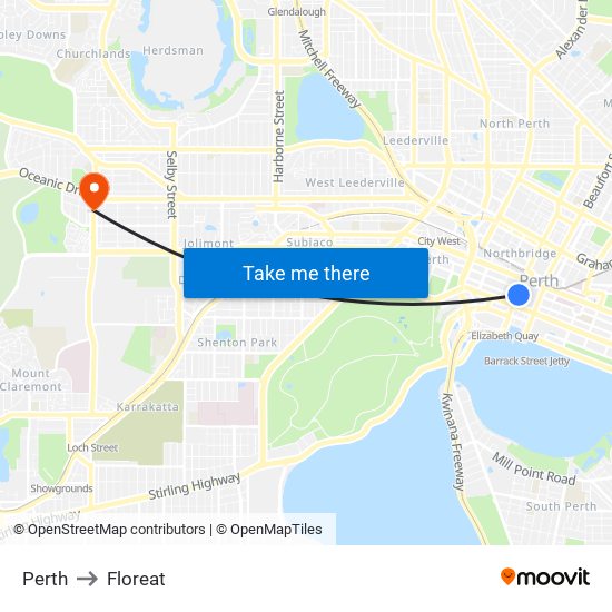 Perth to Floreat map