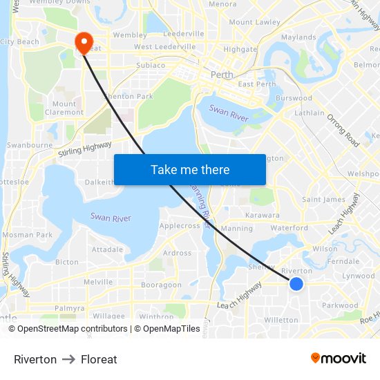 Riverton to Floreat map