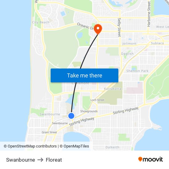 Swanbourne to Floreat map