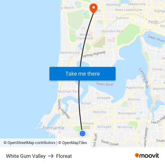 White Gum Valley to Floreat map