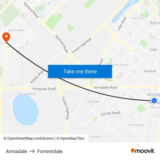 Armadale to Forrestdale map