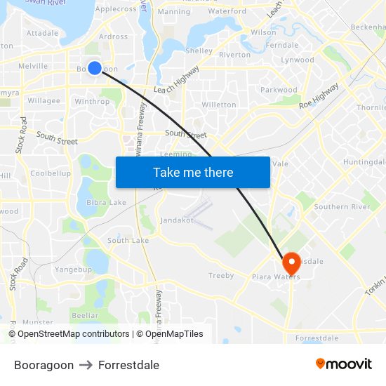 Booragoon to Forrestdale map