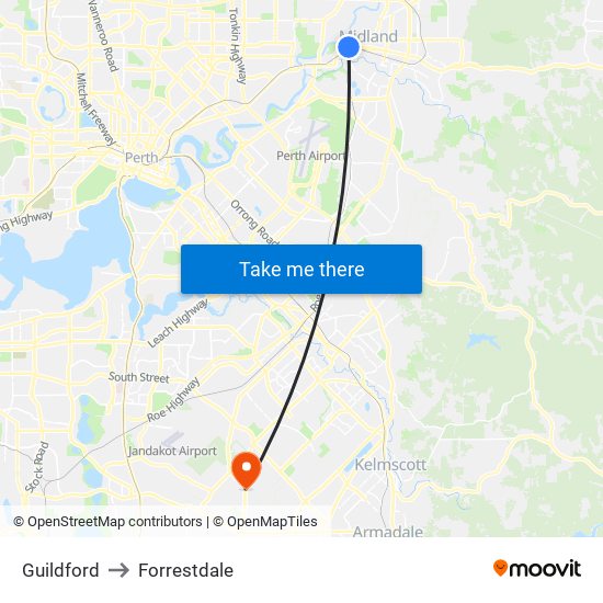 Guildford to Forrestdale map