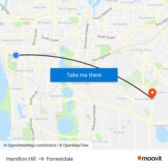 Hamilton Hill to Forrestdale map