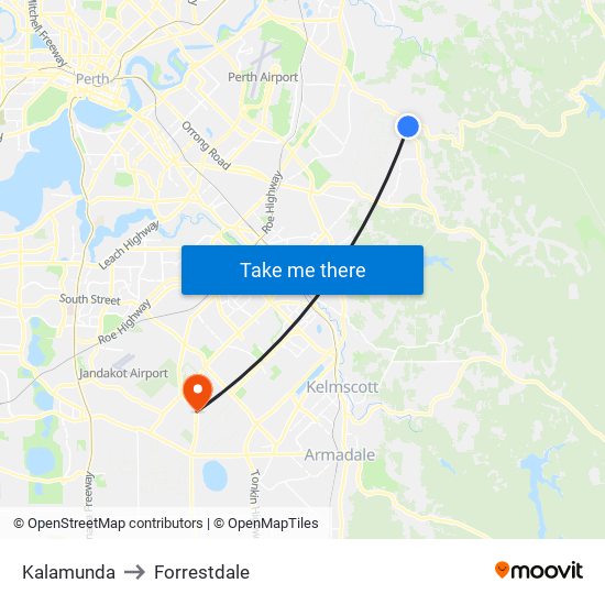 Kalamunda to Forrestdale map