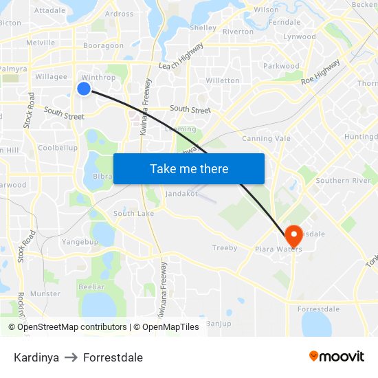 Kardinya to Forrestdale map