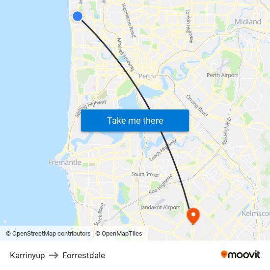 Karrinyup to Forrestdale map