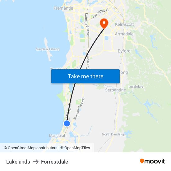 Lakelands to Forrestdale map