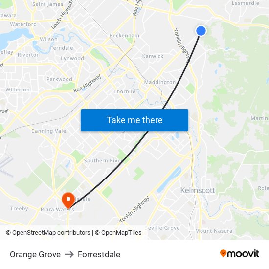 Orange Grove to Forrestdale map