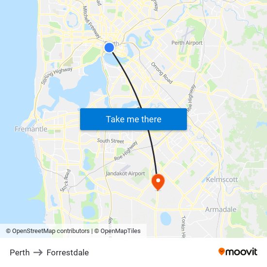 Perth to Forrestdale map
