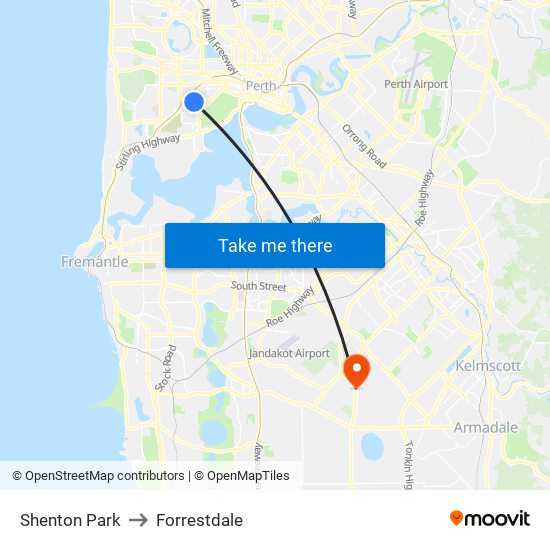 Shenton Park to Forrestdale map