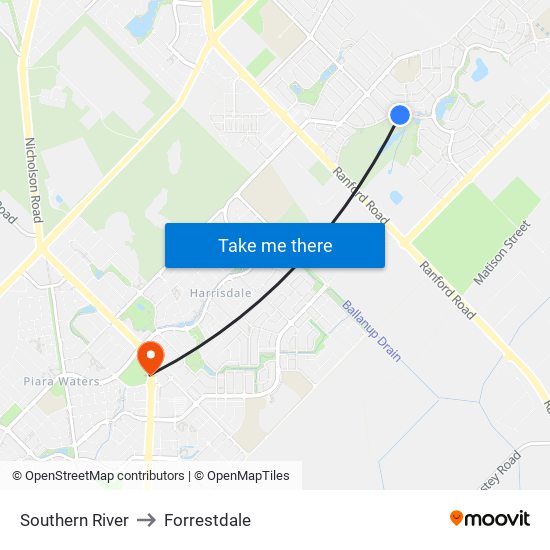 Southern River to Forrestdale map